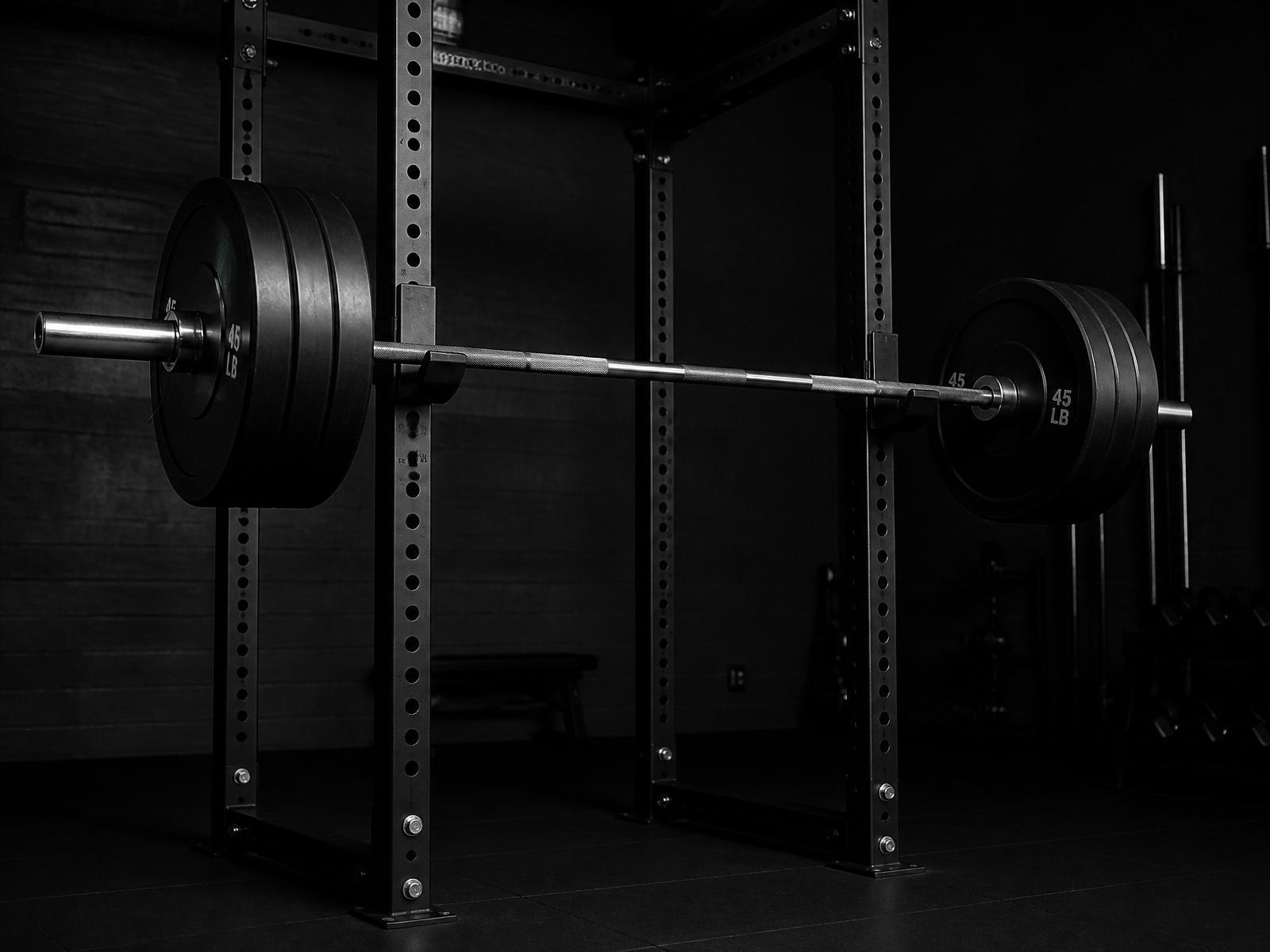 Loaded barbell on the gym floor